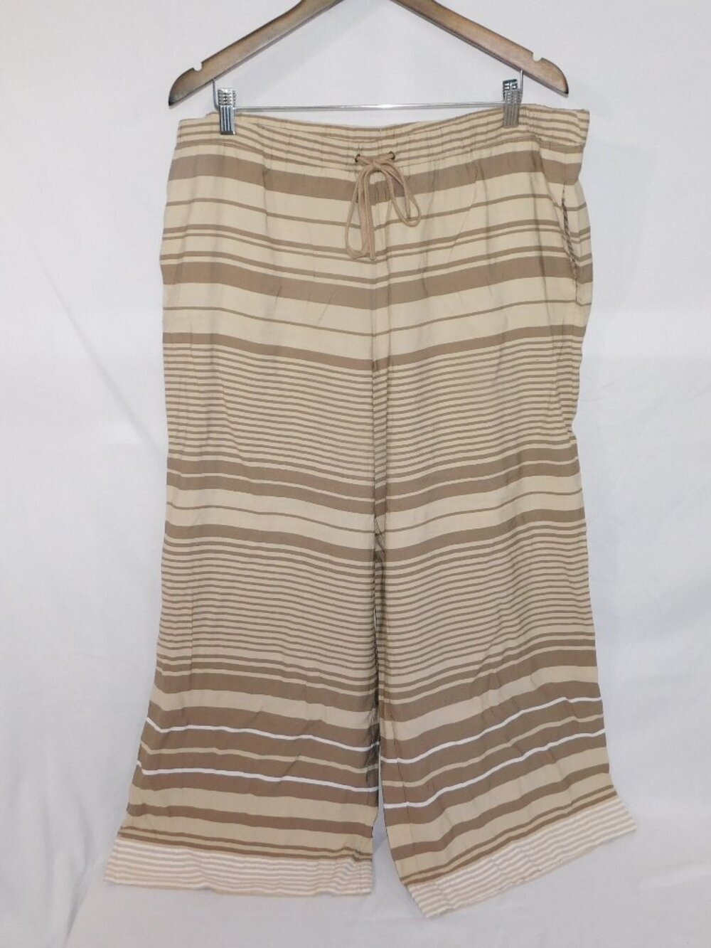Marla Wynne Wide Leg Cropped Casual Pull on Pant Brown Tan striped Womens 20W